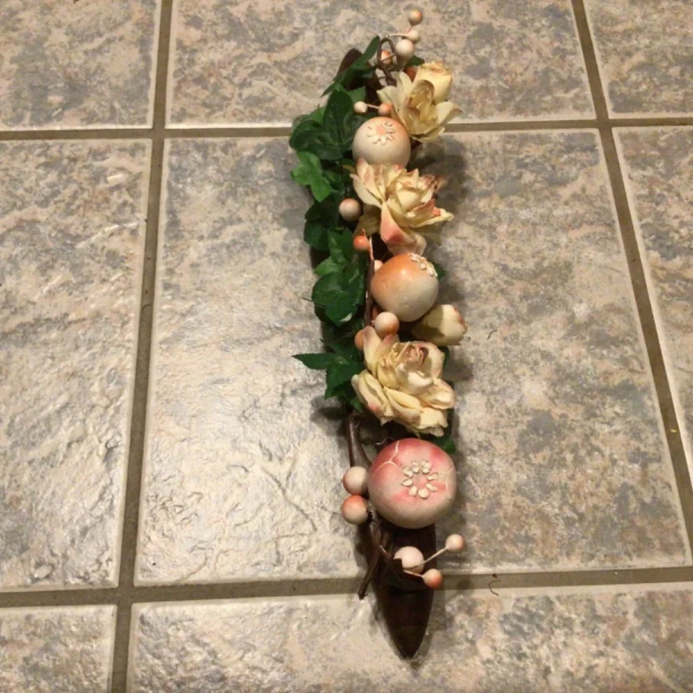 Persimmon Floral Centerpiece Arrangement Wooden Loom Shuttle